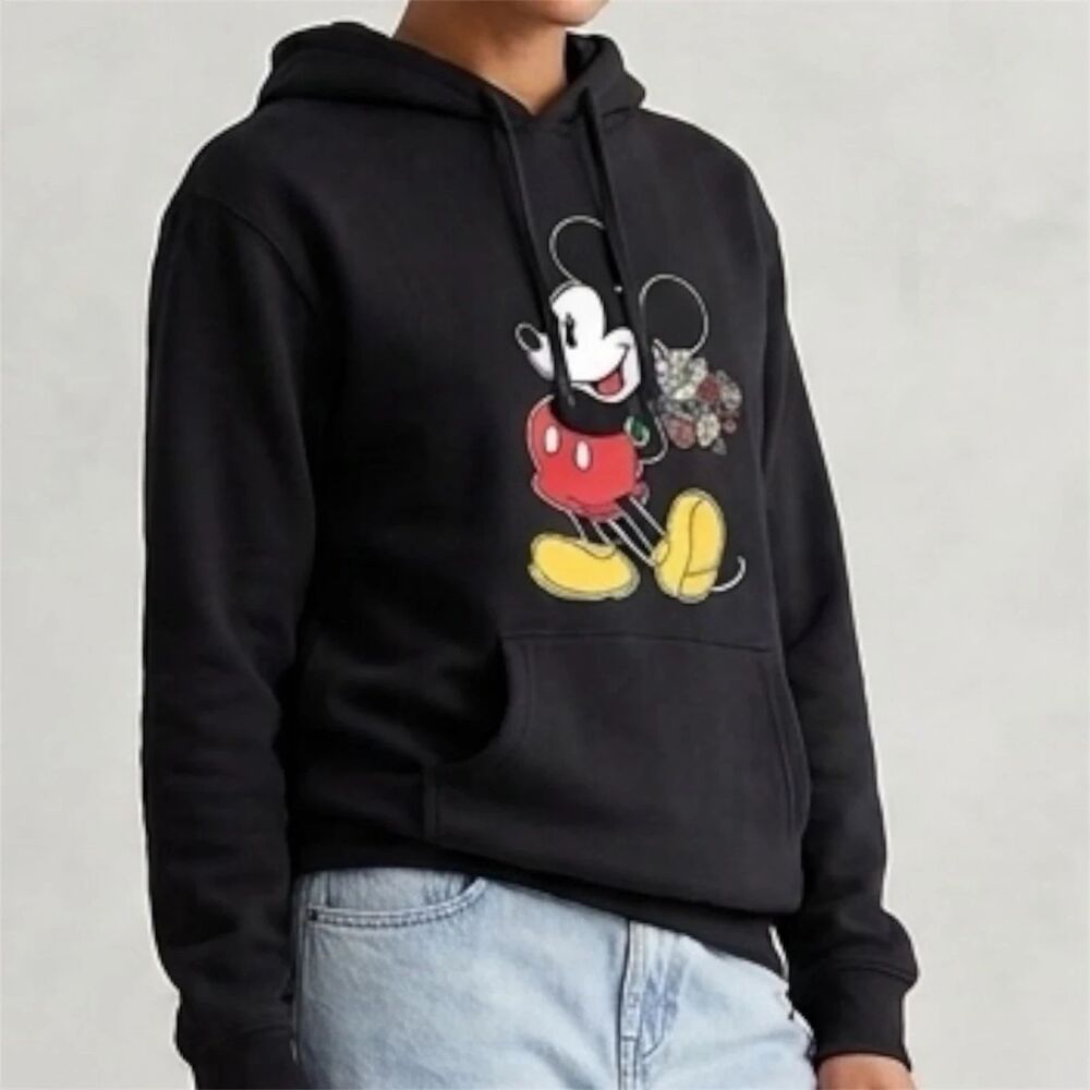 Disney Sweatshirt Womens XXL Black Embroidered Pullover Hoodie Mickey Mouse New